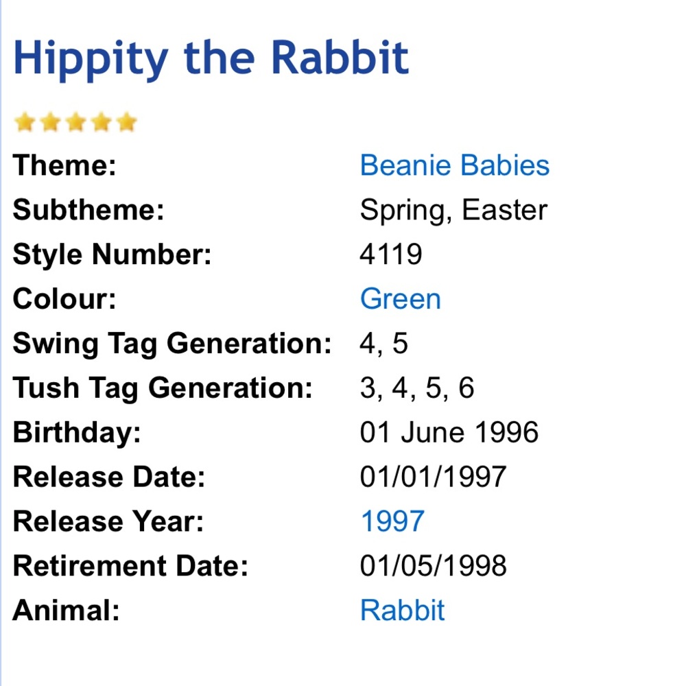 1997 Hippity the Rabbit Beanie Baby - Picture 3 of 11